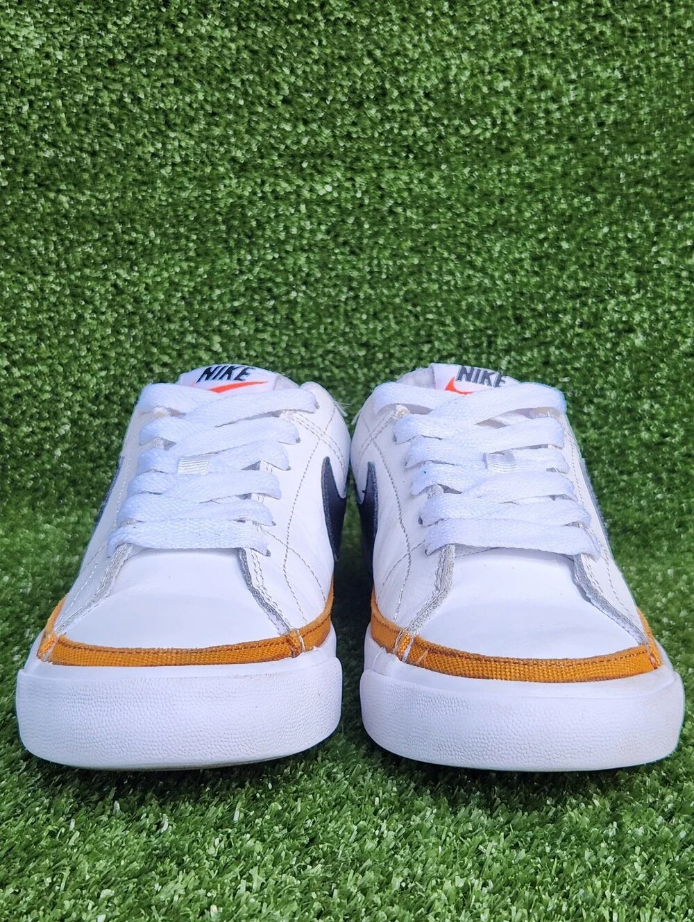 Nike Court Legacy Low Big Boys Leather White Black Sneakers Shoes Size 4.5 Youth